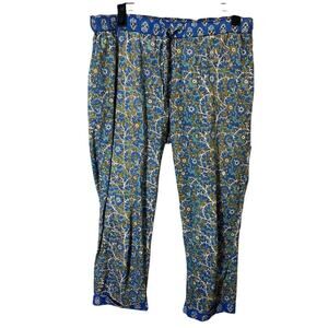 Sundance Pants Sz XS Blue Green Pull On Cropped Floral Boho Cottage Core Cotton
